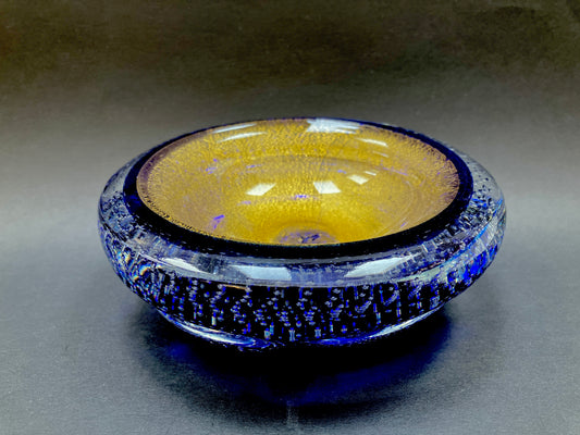 Murano, Art Glass Bowl, Bullicante, Cased, Clear, Cobalt, Blue, Controlled Bubbles, Mid-Century, Archimede Seguso?, Flavio Poli?
