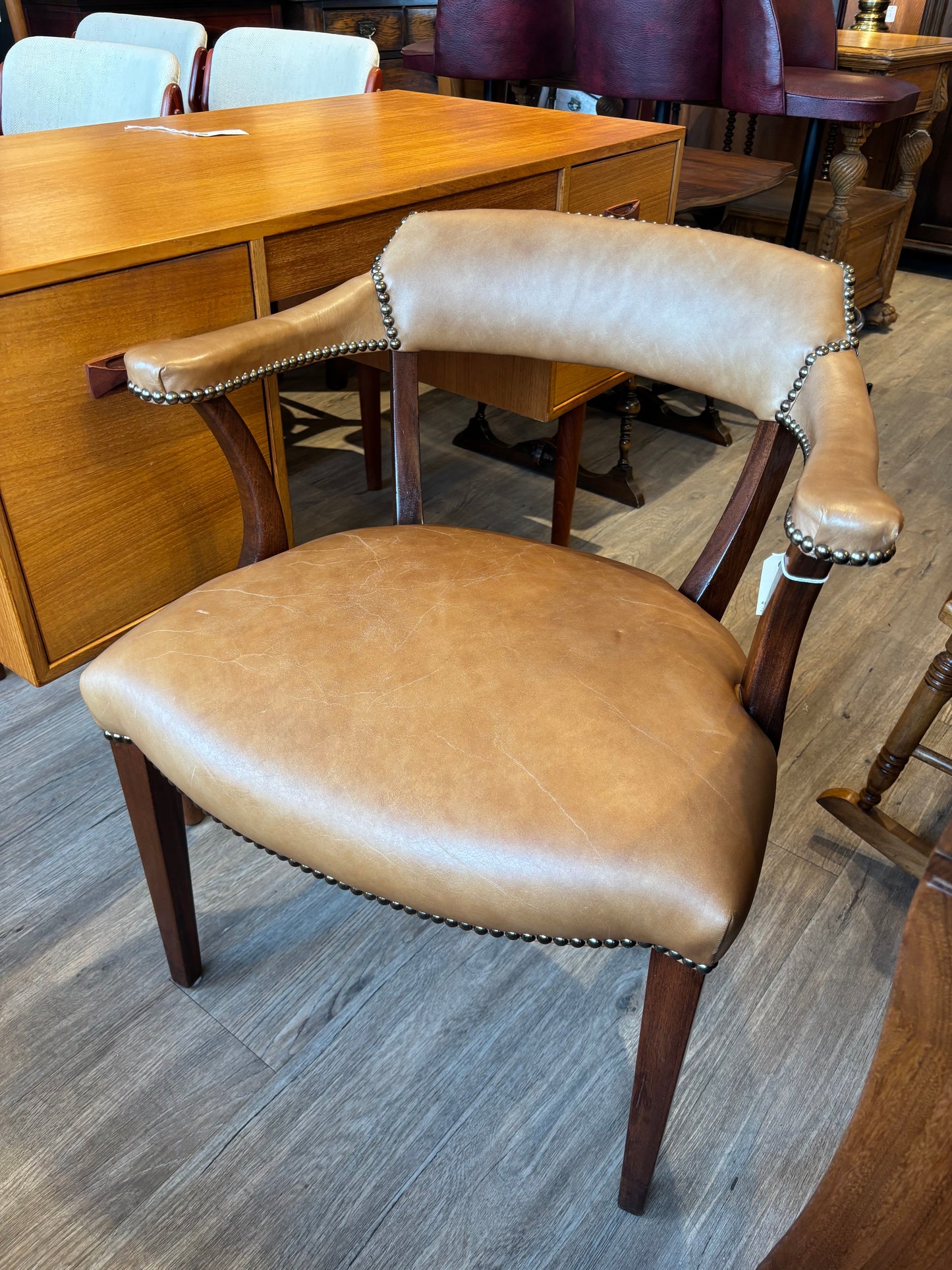 Vintage Leatherette and Wood Office Chair