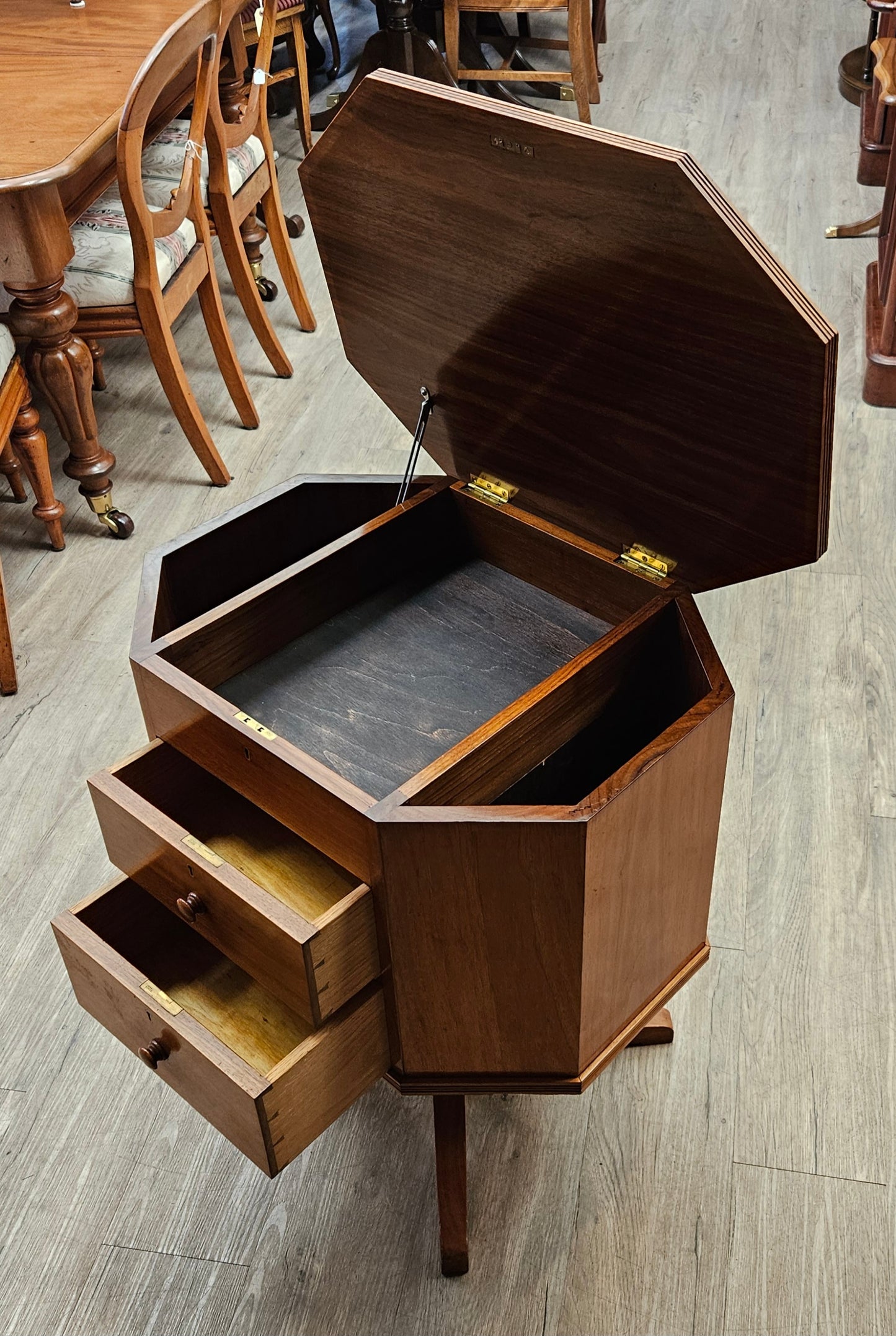 Sewing cabinet, large, octagonal, American Empire