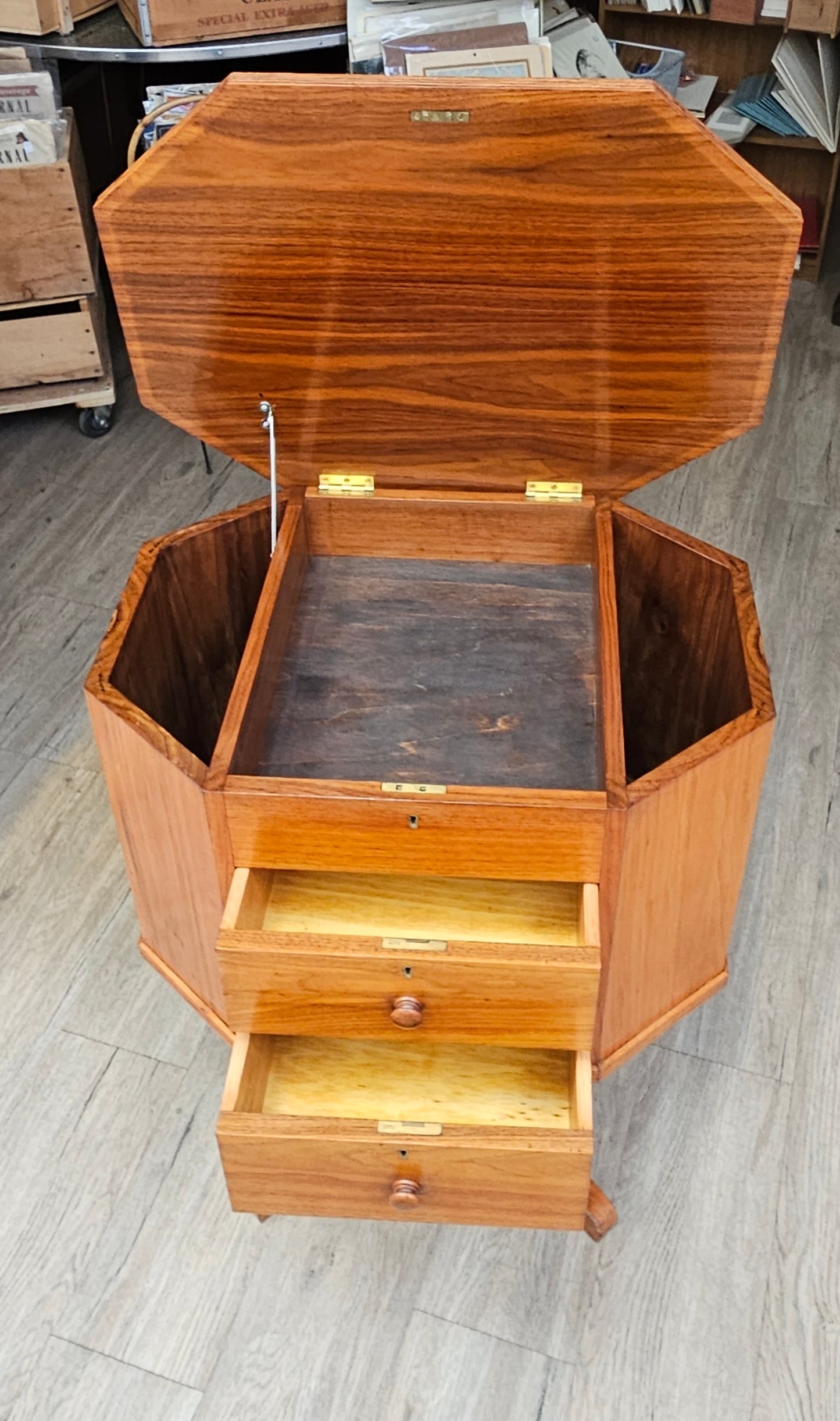 Sewing cabinet, large, octagonal, American Empire