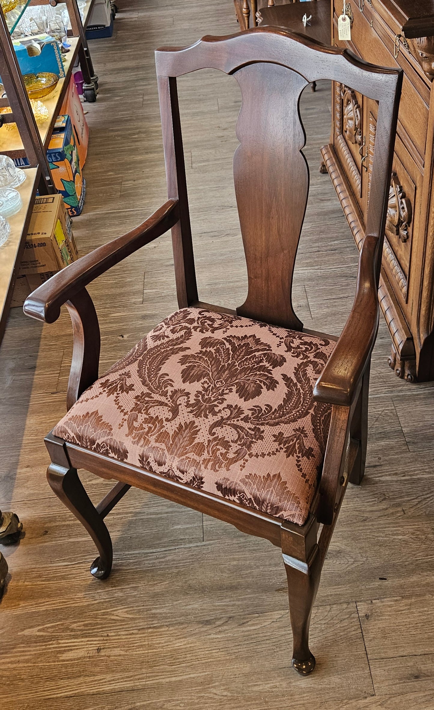 Wooden armchair, walnut, burgundy seat