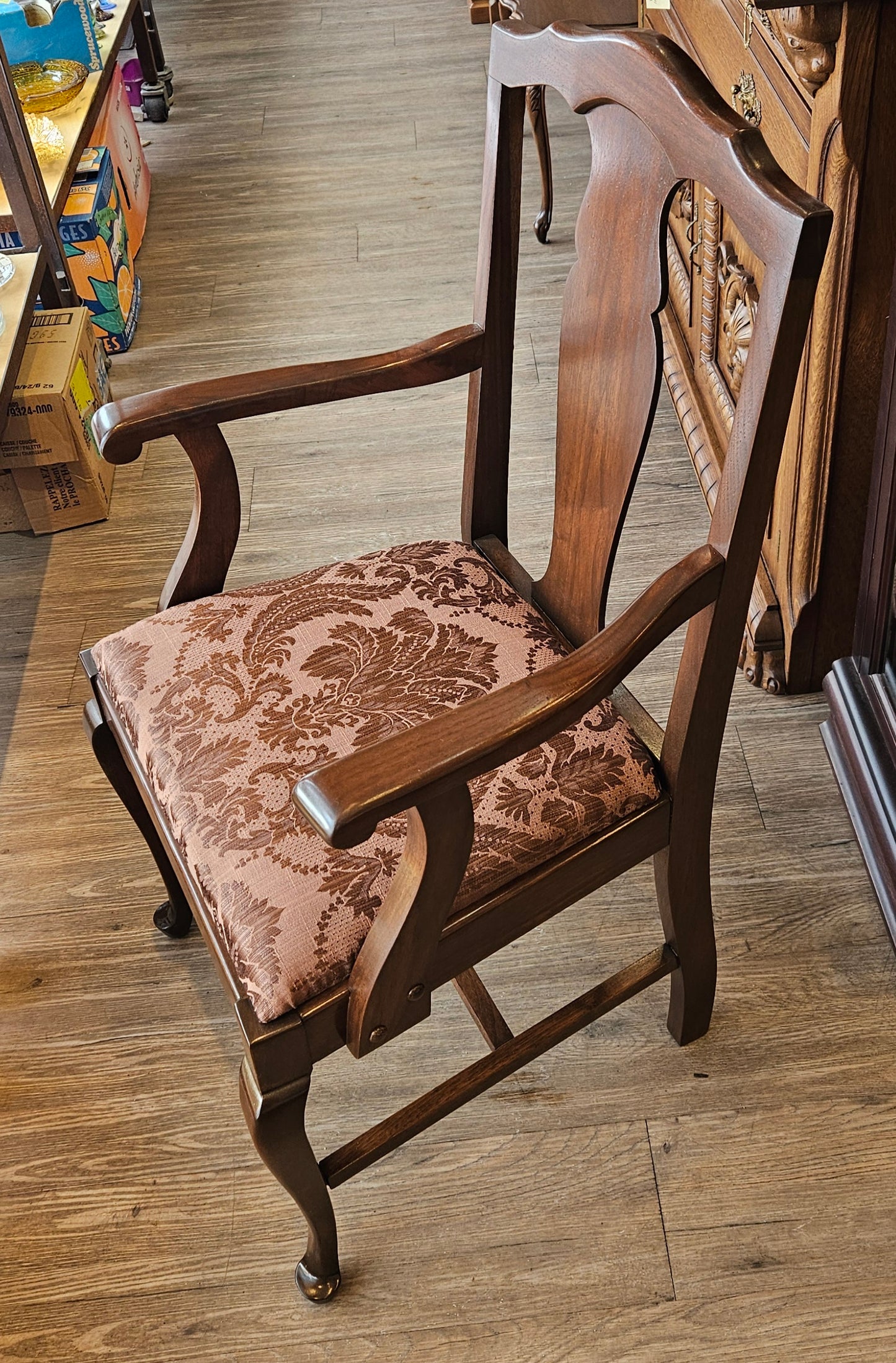 Wooden armchair, walnut, burgundy seat