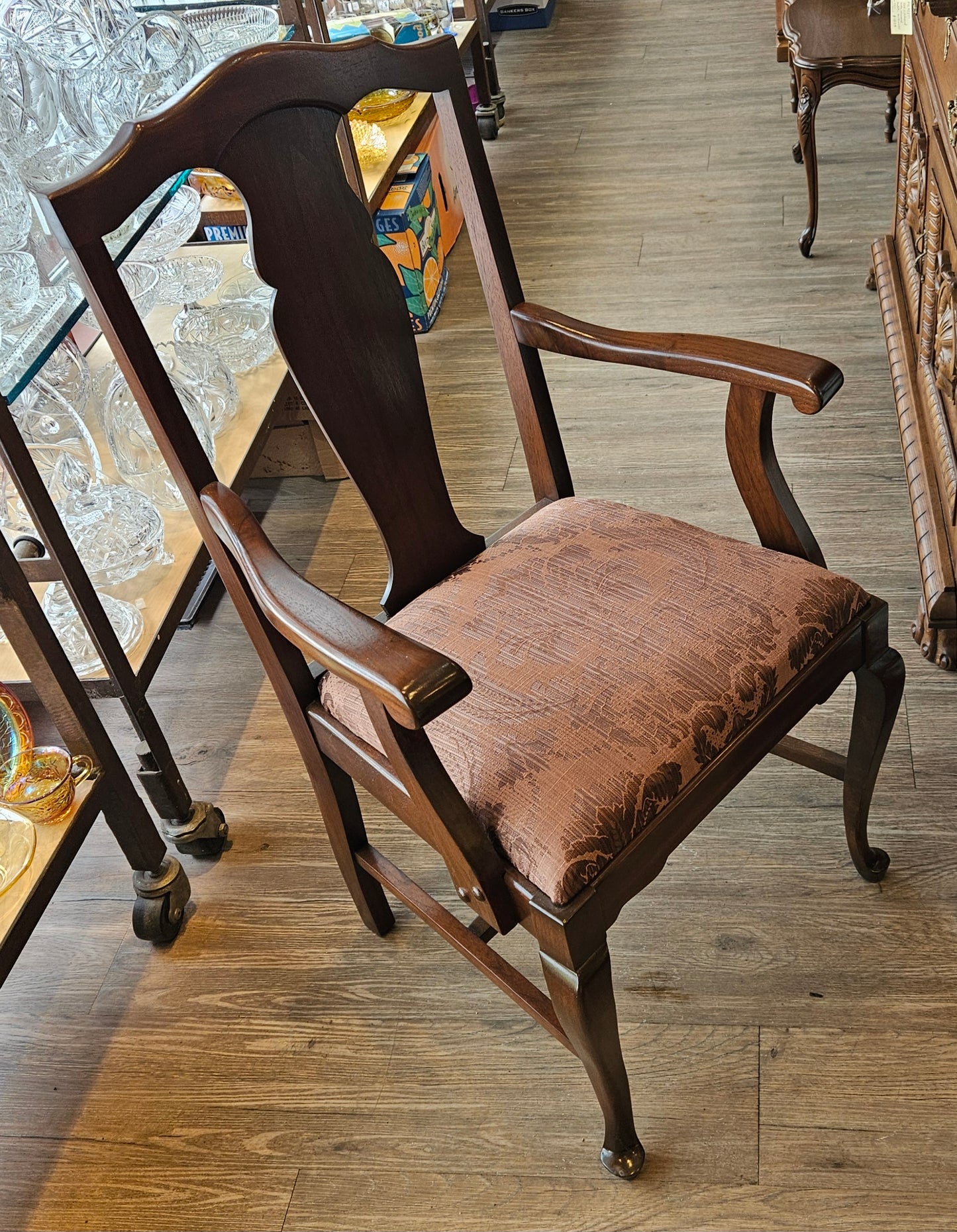 Wooden armchair, walnut, burgundy seat