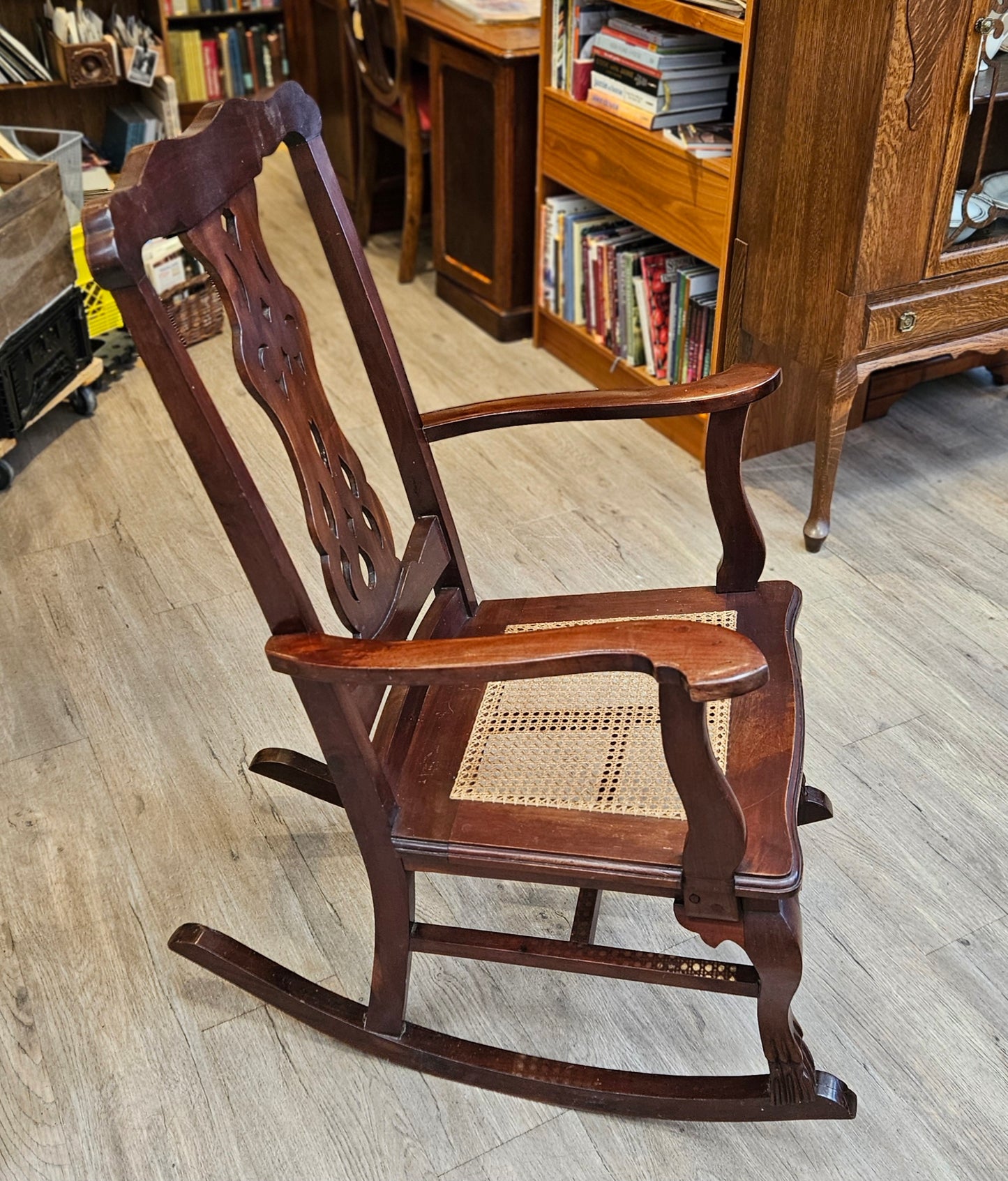 Rocking chair, caned seat, spindle back