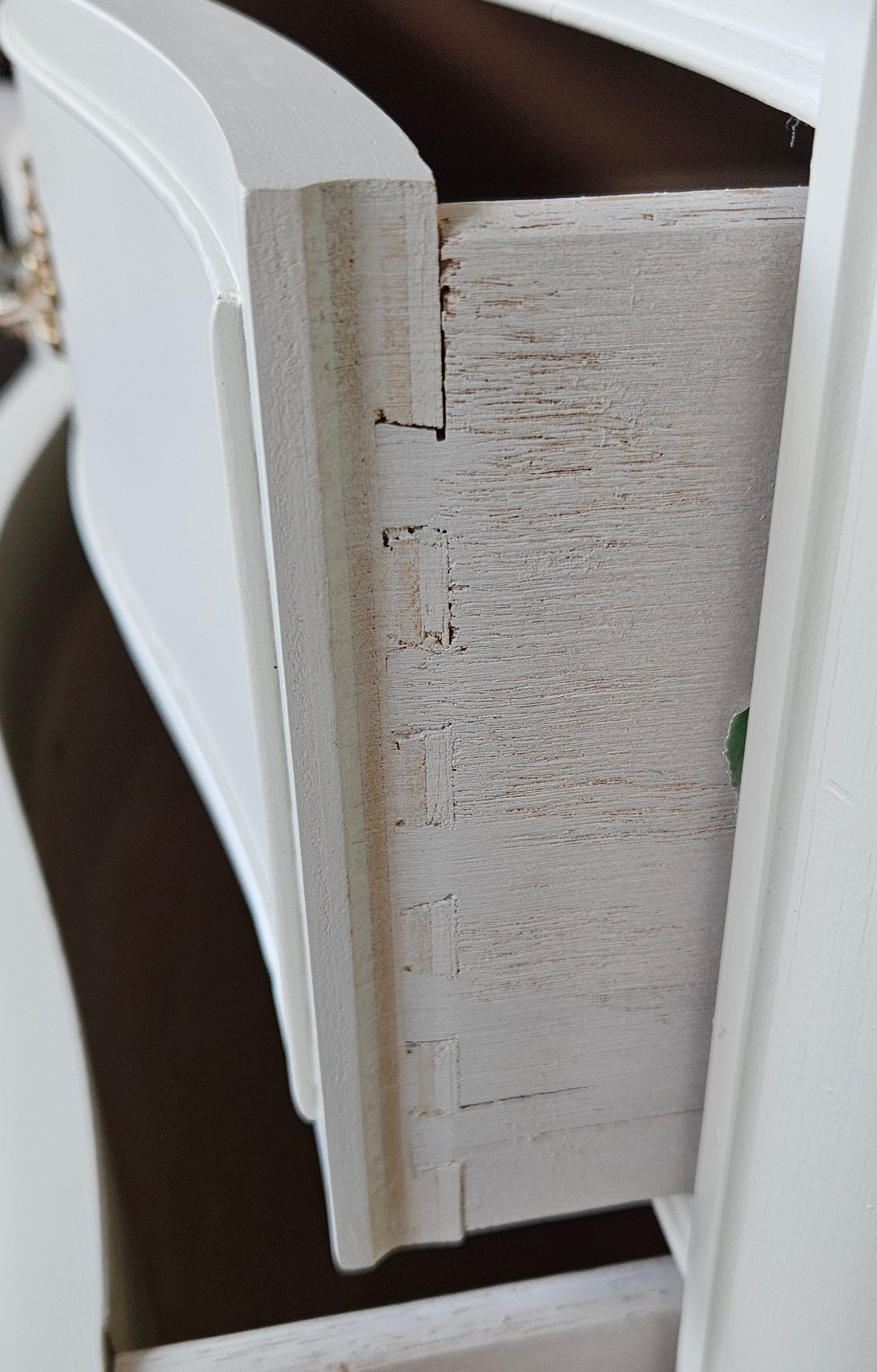Long dresser with mirror, painted white