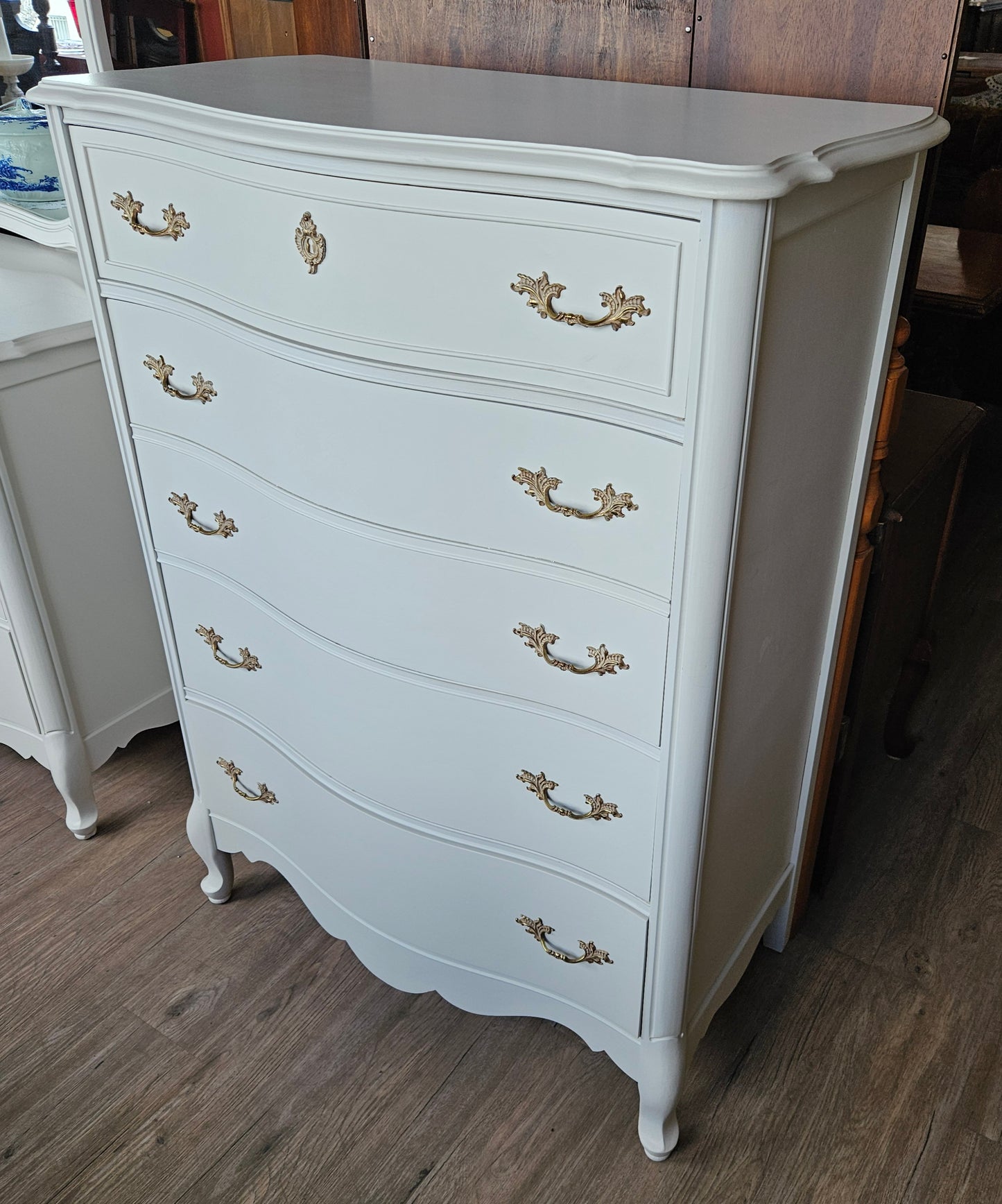 Highboy chest of 4 drawers painted white