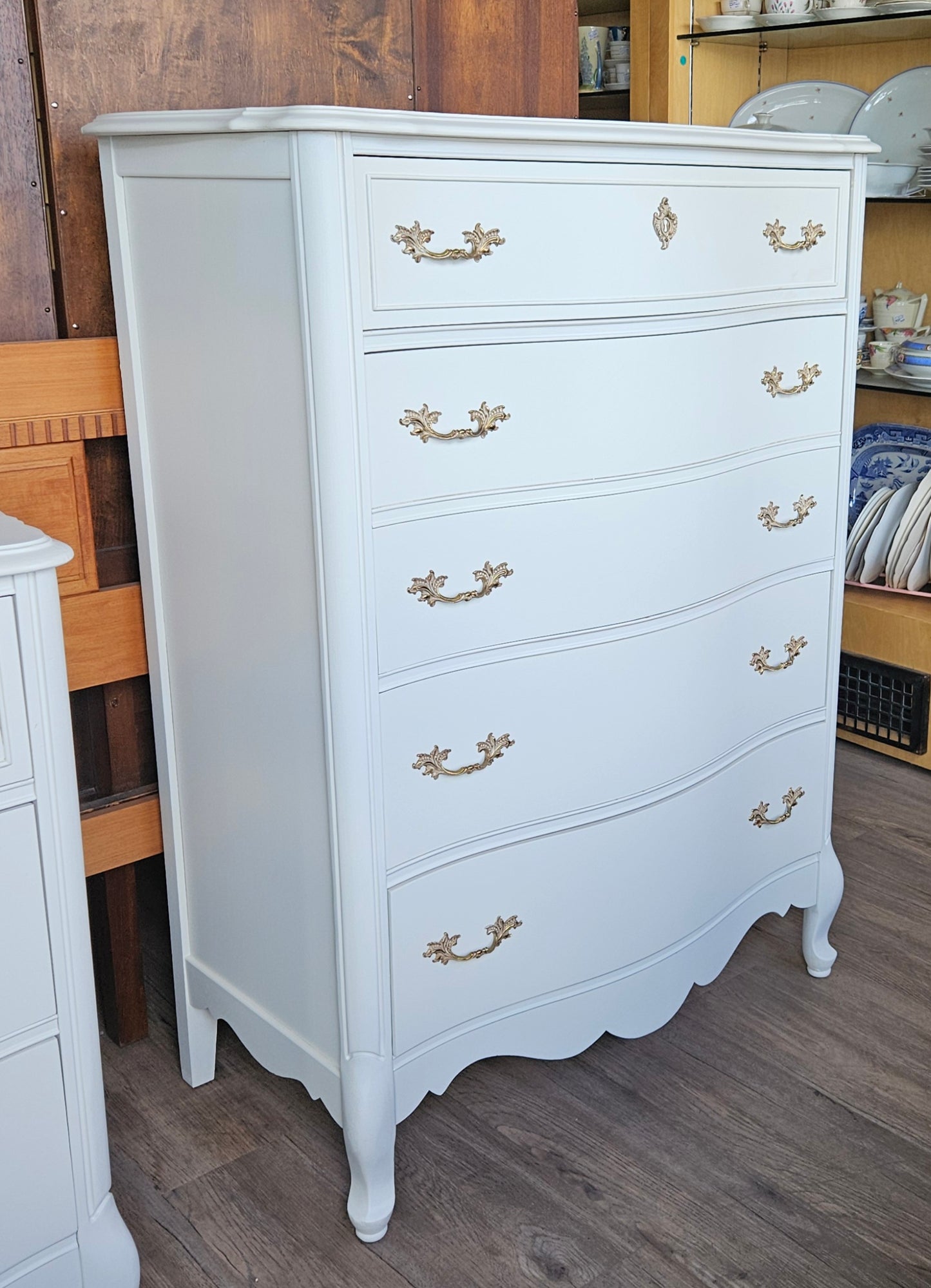Highboy chest of 4 drawers painted white