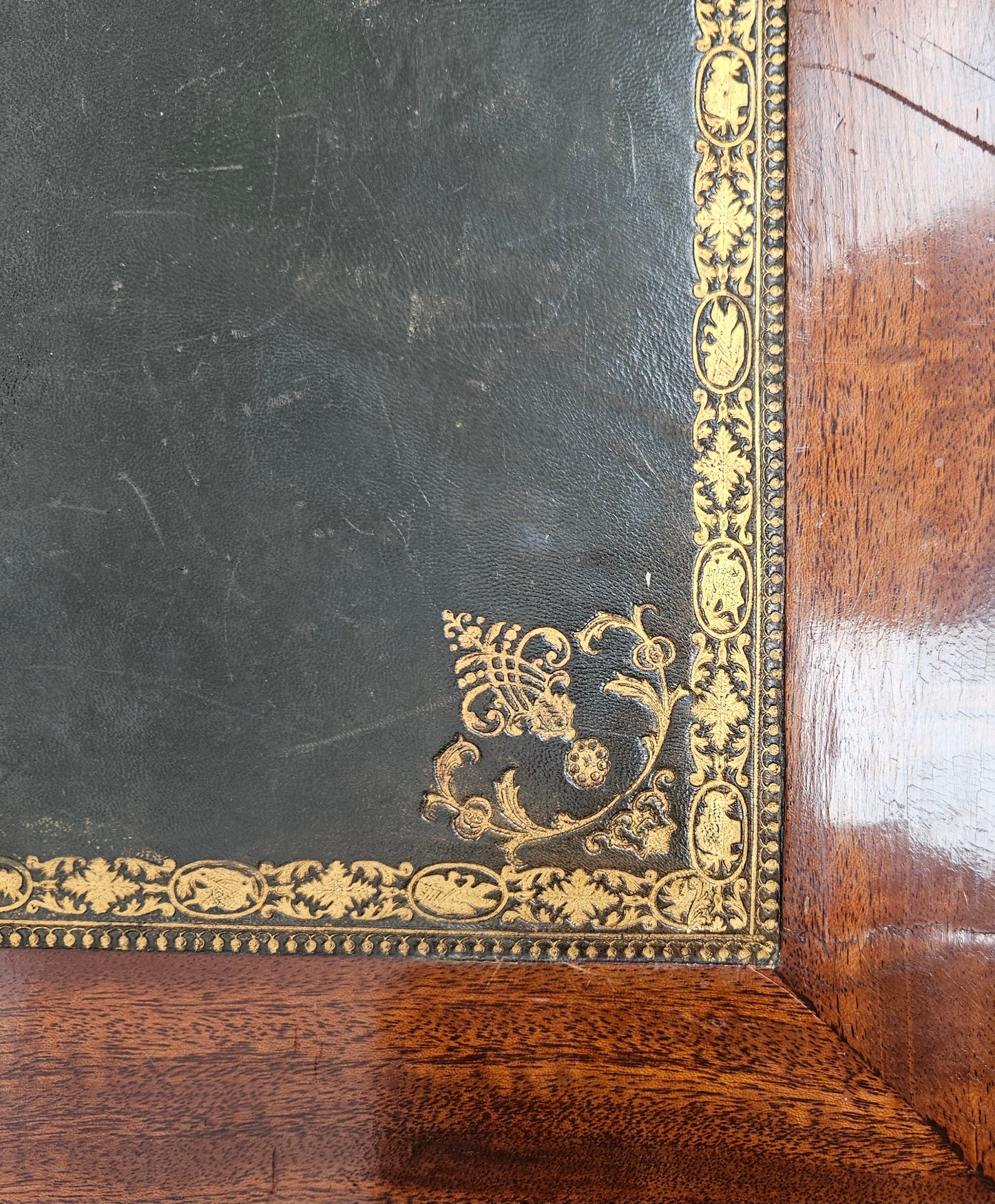 Large desk with drawers , tooled leather top, Louis XVI style