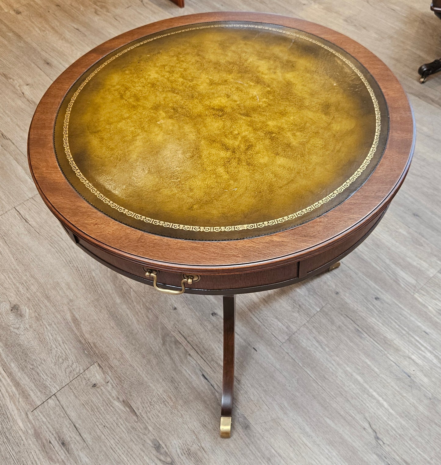 Round parlour table, leather top