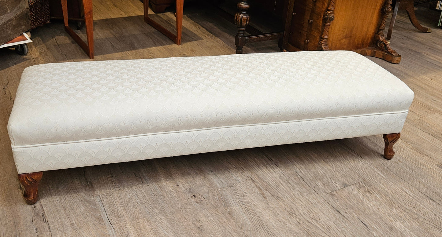 Antique fireside bench, white upholstery