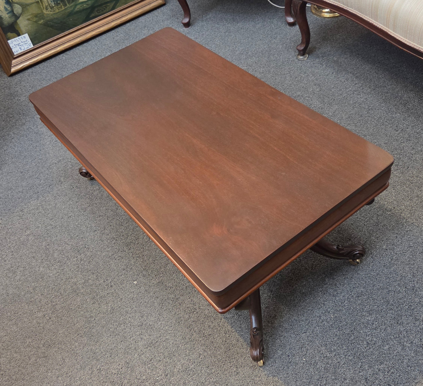 Antique walnut testle coffee table, refinished