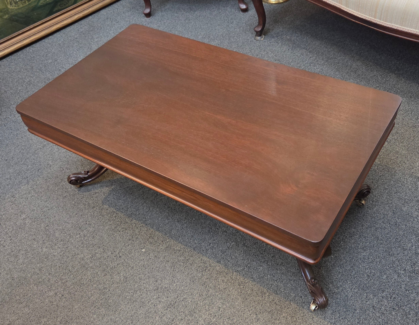 Antique walnut testle coffee table, refinished