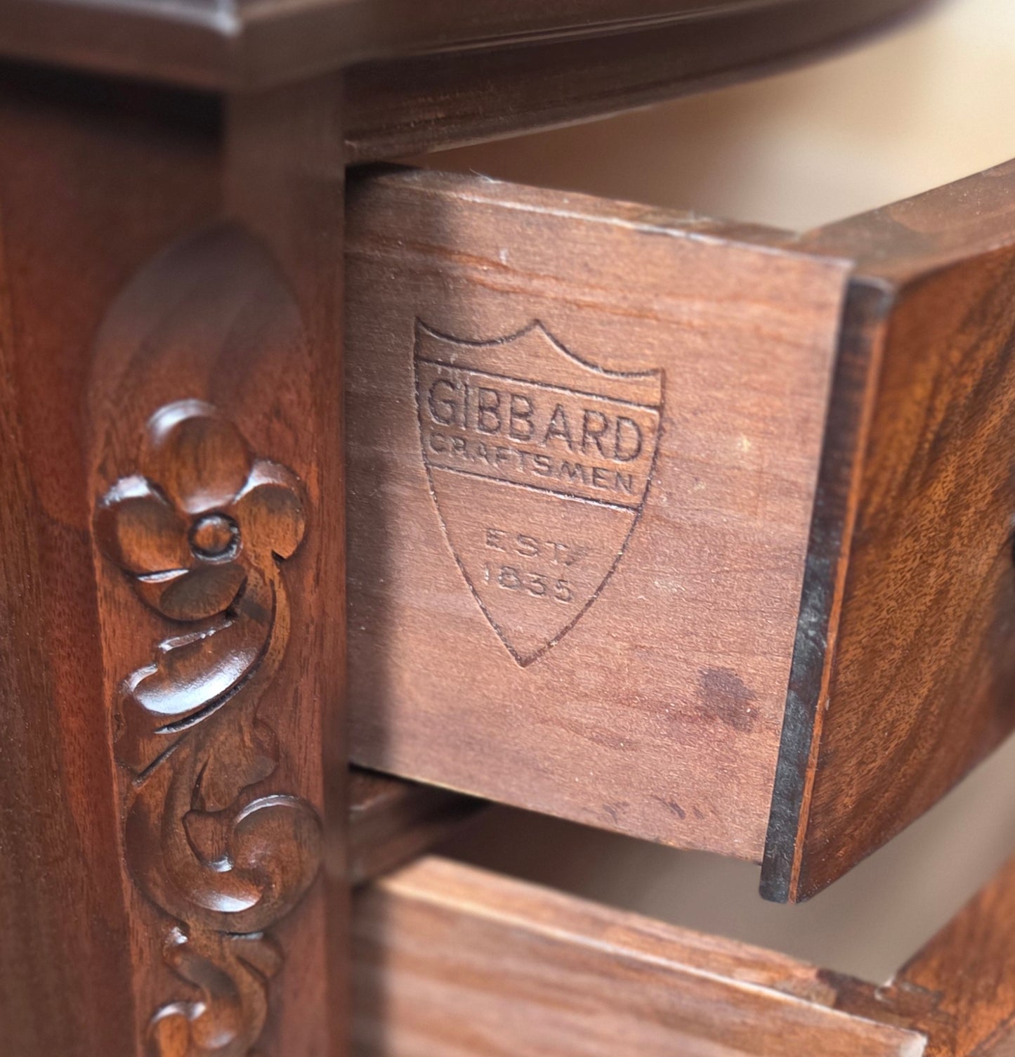 Gibbard night stand (converted from cutlery chest), burled walnut