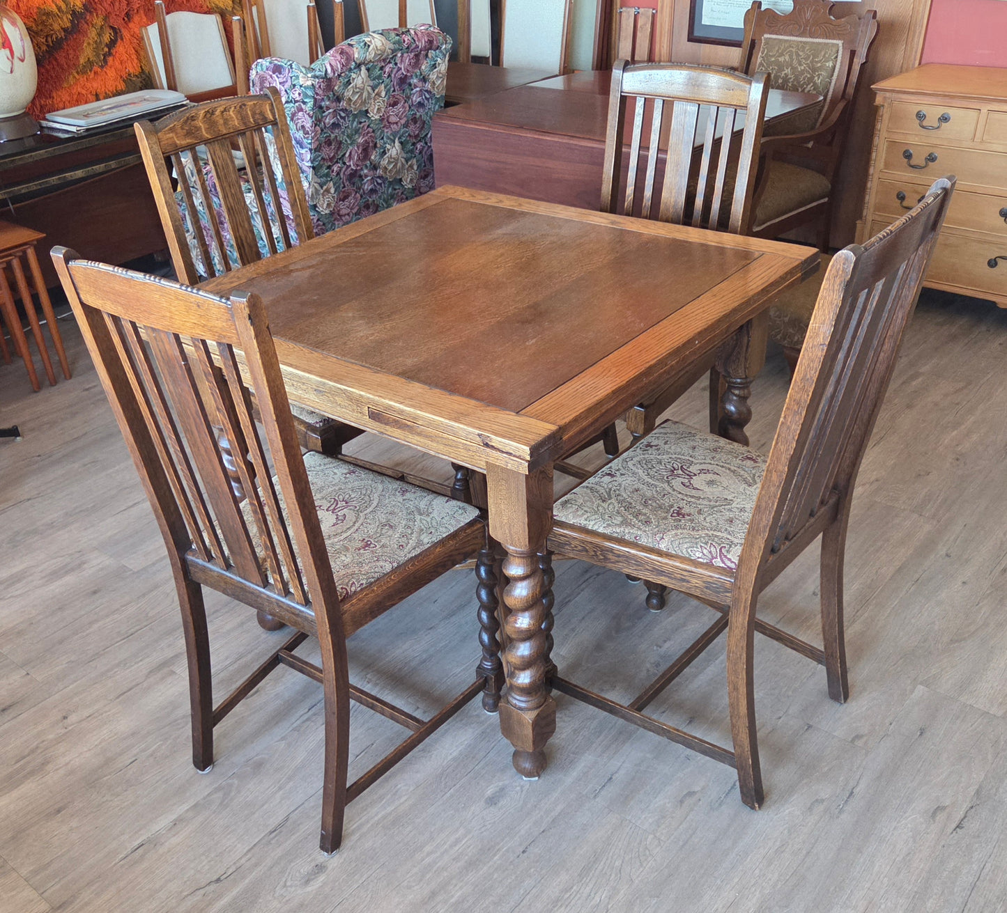Antique barley twist "bistro" table plus 4 chairs