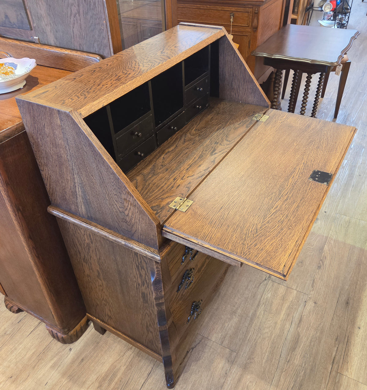 Dark oak drop front desk