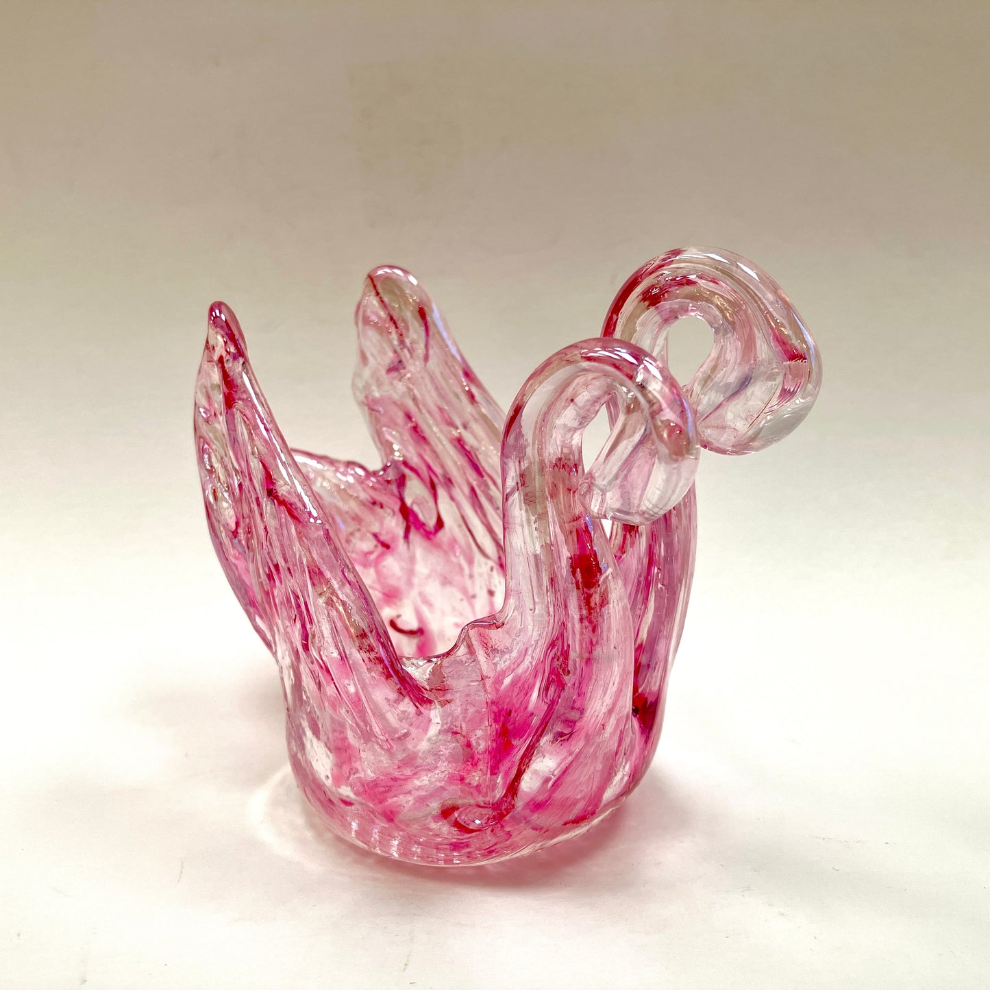 Pink, Two headed Swan, Vintage, Chantili, Chalet, Art Glass, Glass, Figurine, Figural bowl