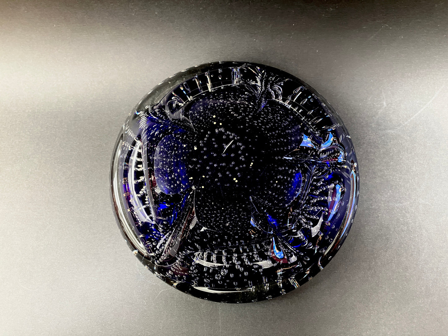 Murano, Art Glass Bowl, Bullicante, Cased, Clear, Cobalt, Blue, Controlled Bubbles, Mid-Century, Archimede Seguso?, Flavio Poli?