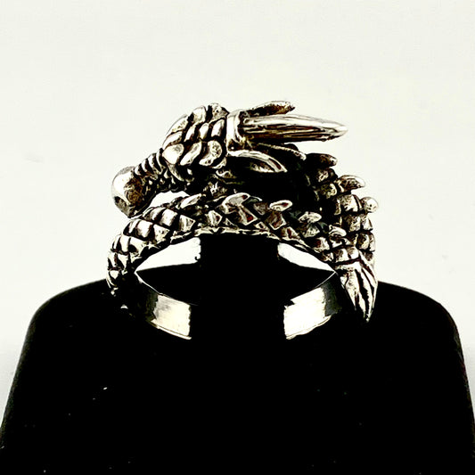 Sterling Silver Spikey Scales Coiled Dragon Ring