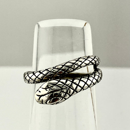Sterling Silver Coiled Criss Cross Scales Snake Ring