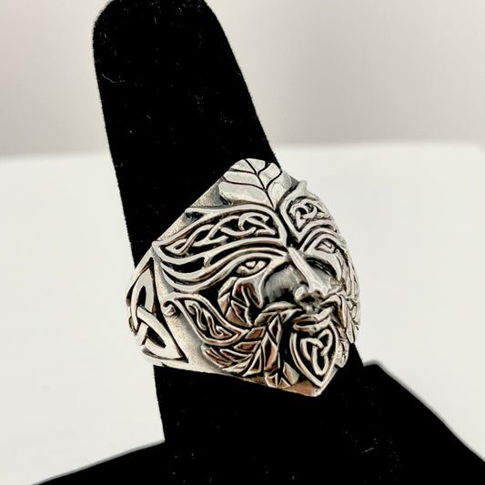 Sterling Silver Solid Green Man Ring