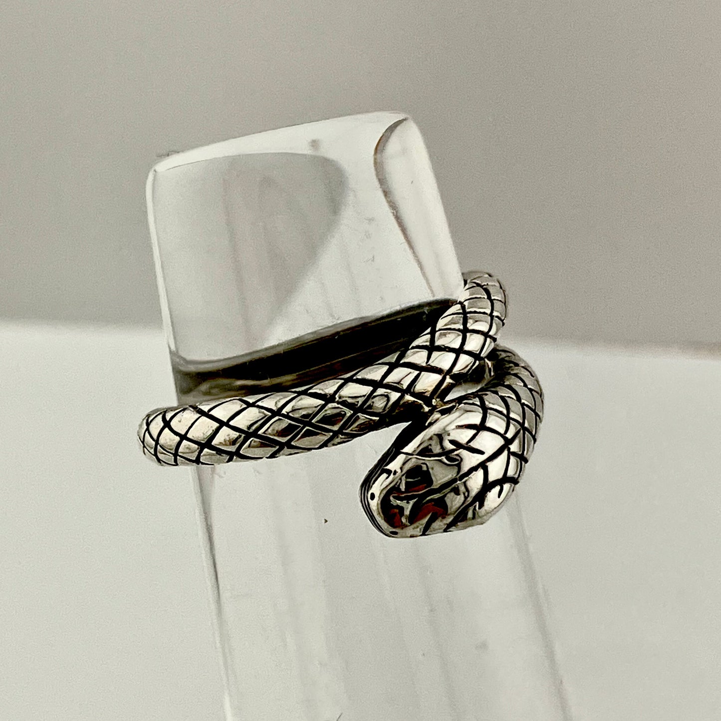 Sterling Silver Coiled Criss Cross Scales Snake Ring