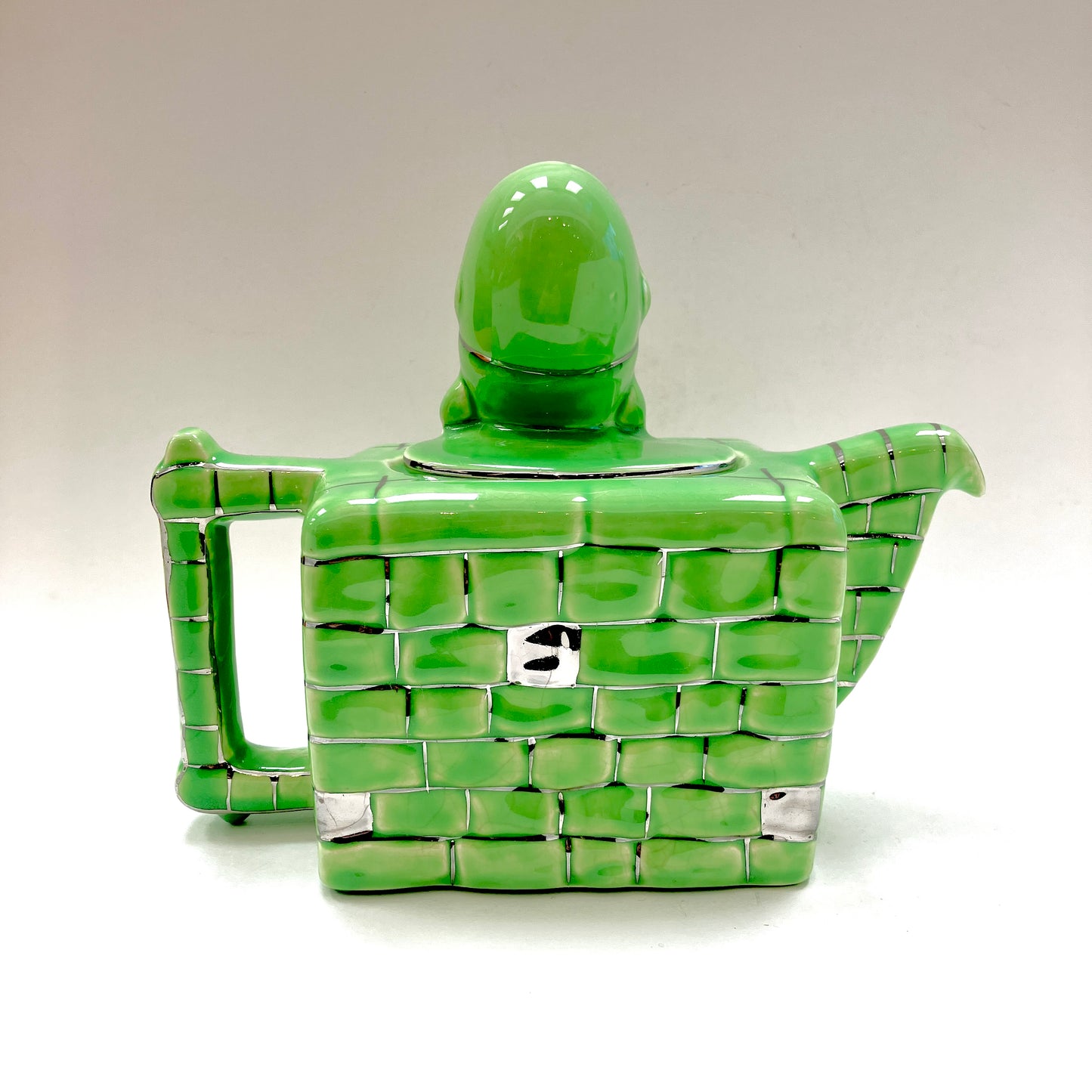 Lingard, Teapot, Figural, Humpty Dumpty, Vintage, Lime Green, Silver Trimmed, England, 830, 10L