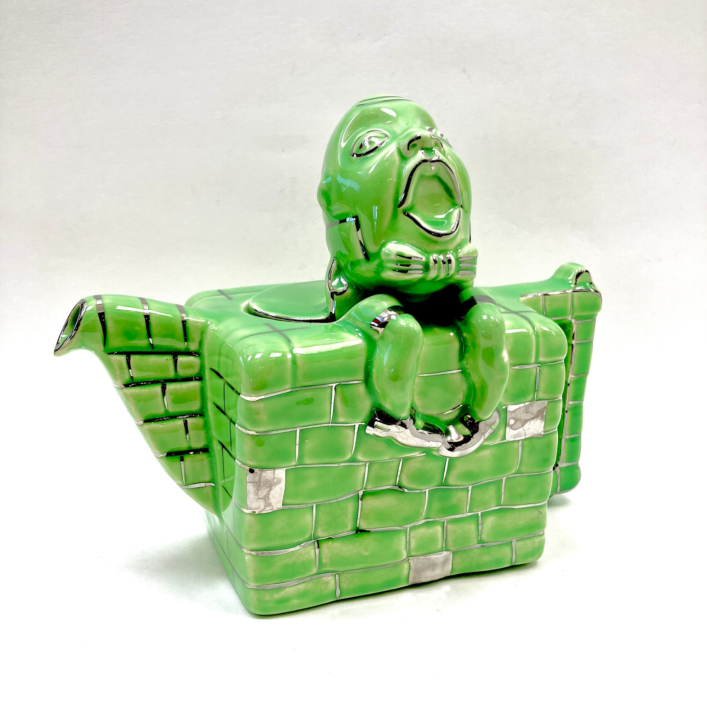 Lingard, Teapot, Figural, Humpty Dumpty, Vintage, Lime Green, Silver Trimmed, England, 830, 10L