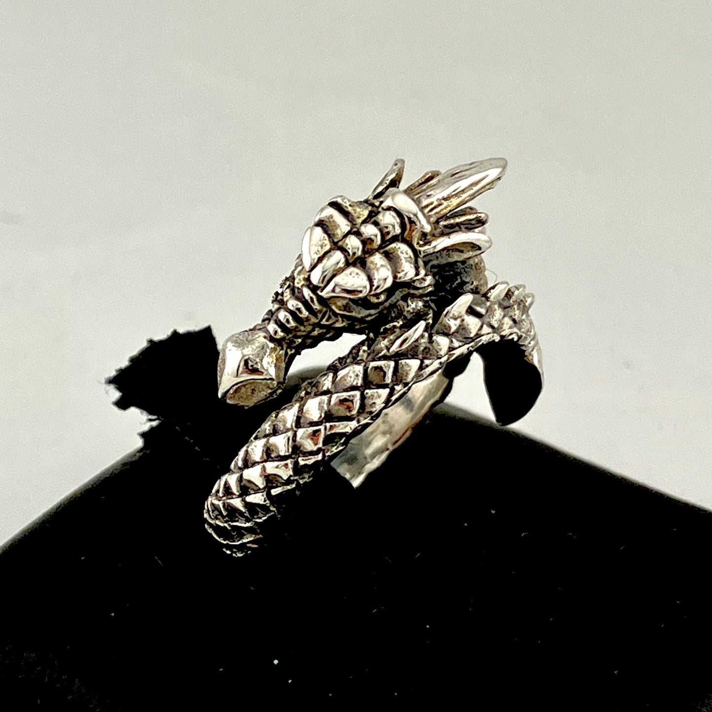 Sterling Silver Spikey Scales Coiled Dragon Ring