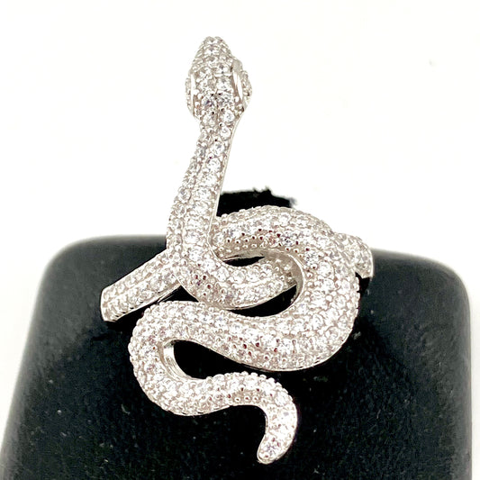 Sterling Silver Swirly Pave Cubic Zirconia Stones Snake Ring