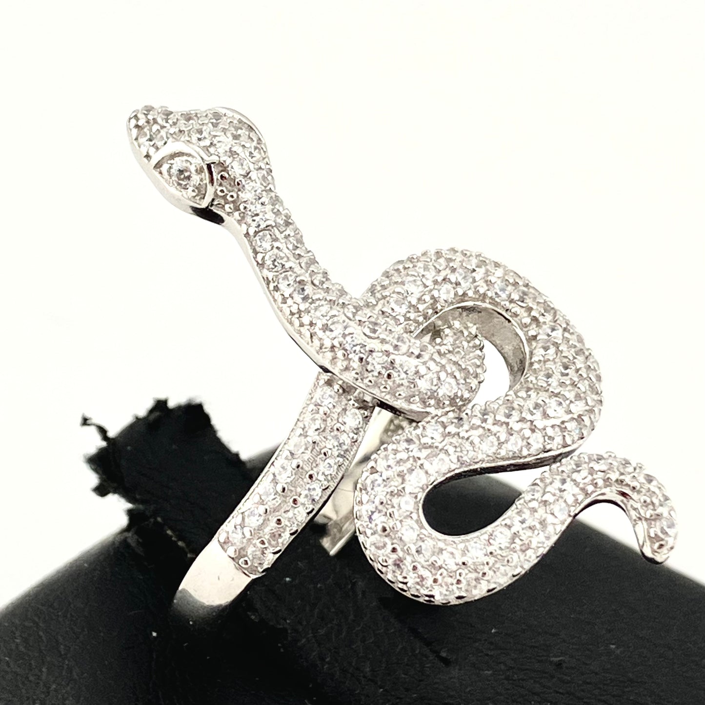 Sterling Silver Swirly Pave Cubic Zirconia Stones Snake Ring