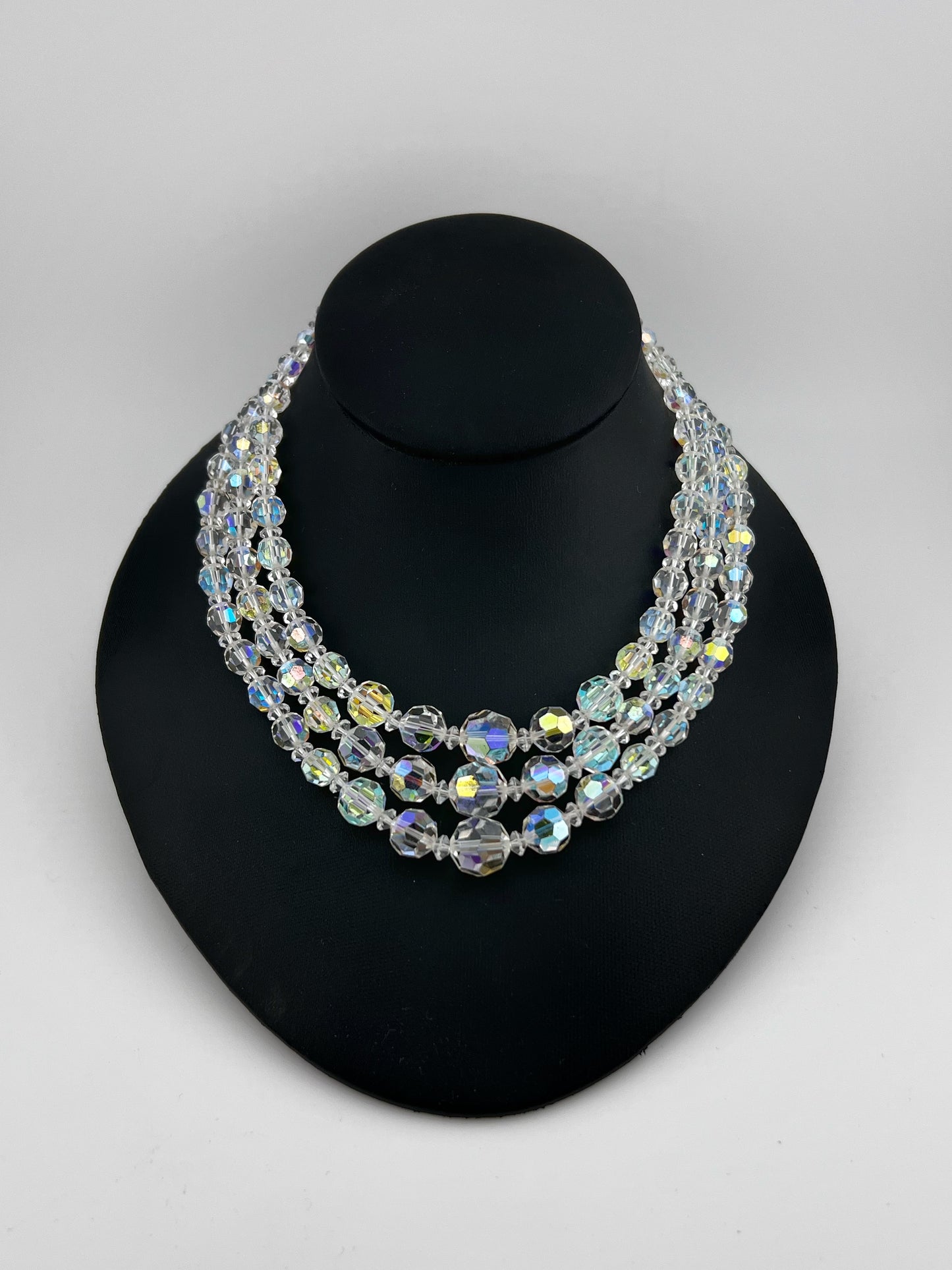 Three Strand Faceted Crystal Bead Vintage Necklace.