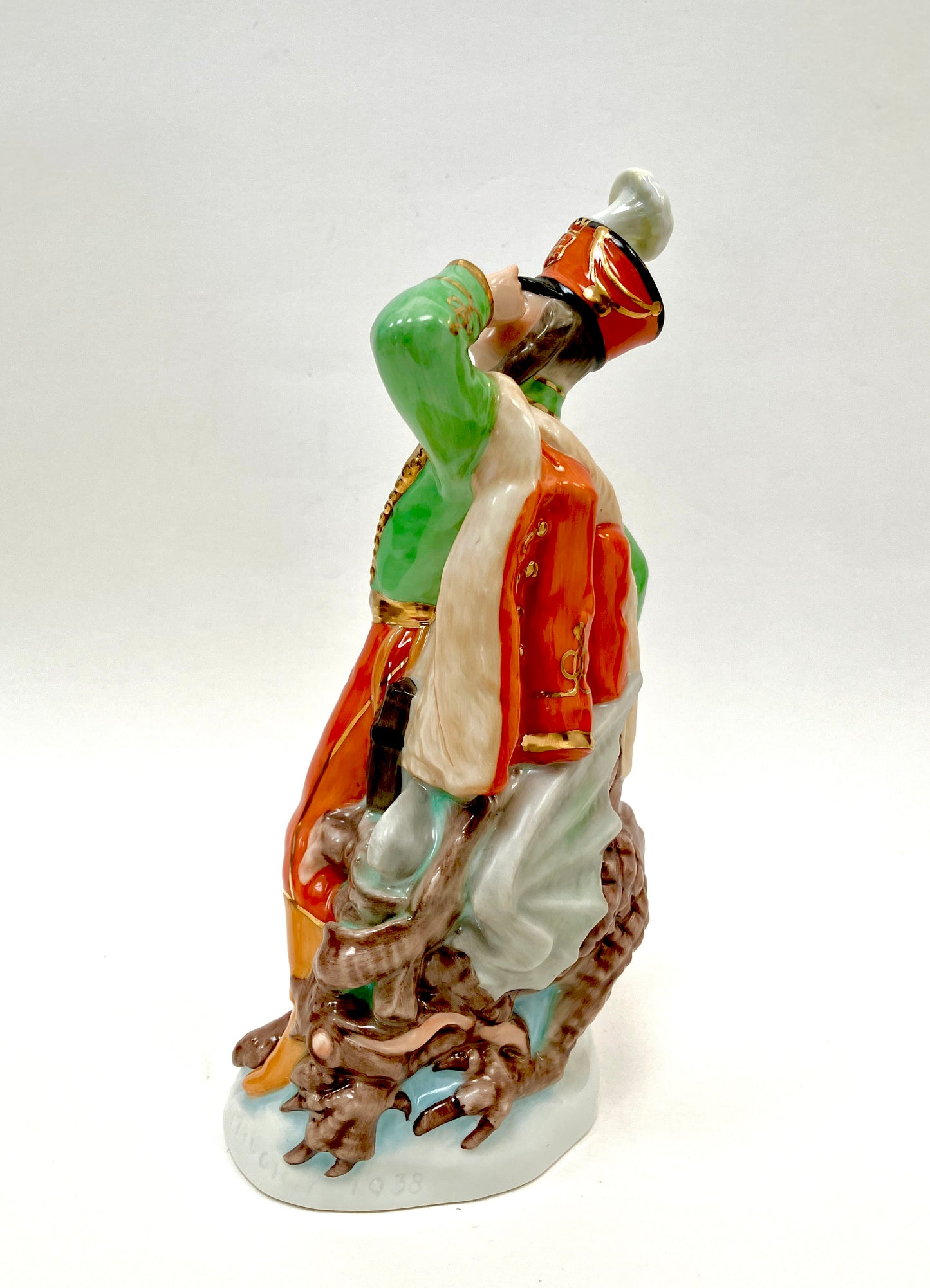 Herend, St George and the Dragon, Hungarian Hussar with Defeated Two Headed Dragon, Figurine, Porcelain