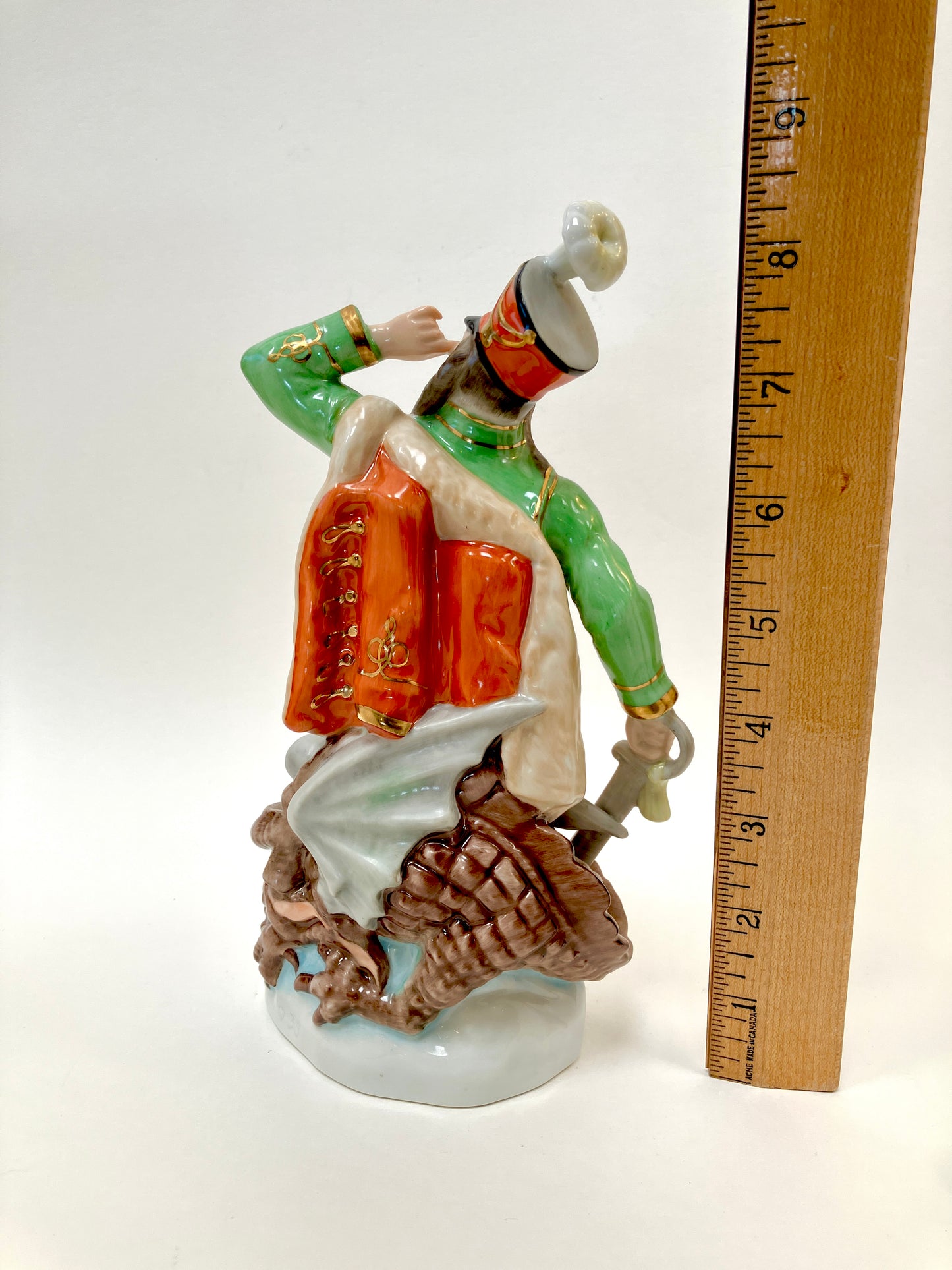 Herend, St George and the Dragon, Hungarian Hussar with Defeated Two Headed Dragon, Figurine, Porcelain
