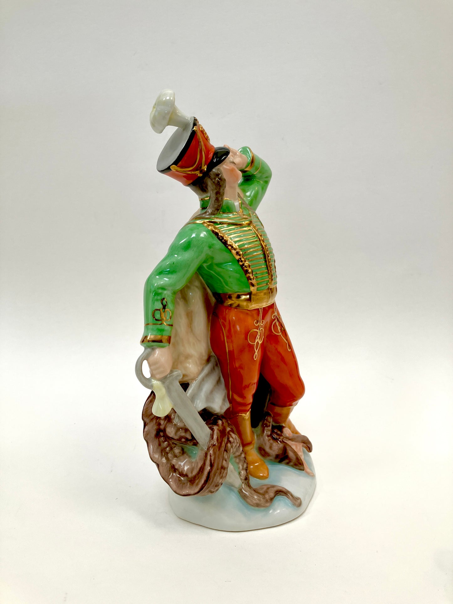 Herend, St George and the Dragon, Hungarian Hussar with Defeated Two Headed Dragon, Figurine, Porcelain