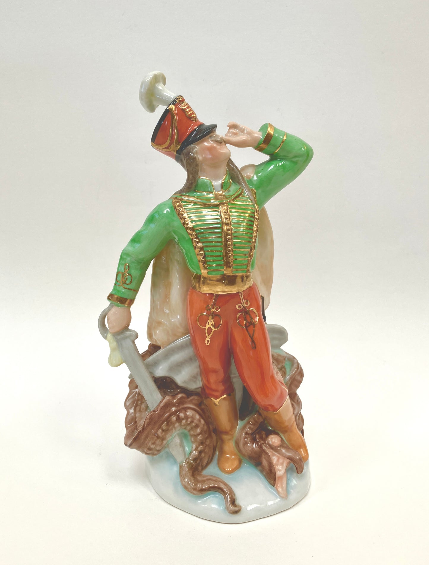 Herend, St George and the Dragon, Hungarian Hussar with Defeated Two Headed Dragon, Figurine, Porcelain