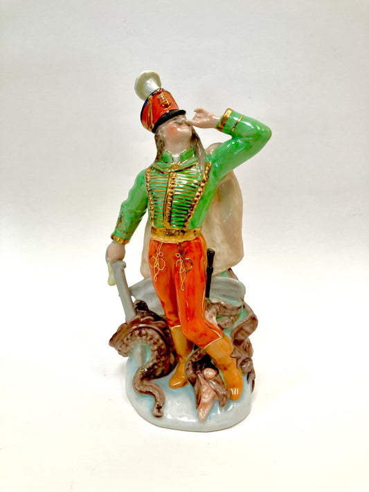 Herend, St George and the Dragon, Hungarian Hussar with Defeated Two Headed Dragon,  Figurine, Porcelain
