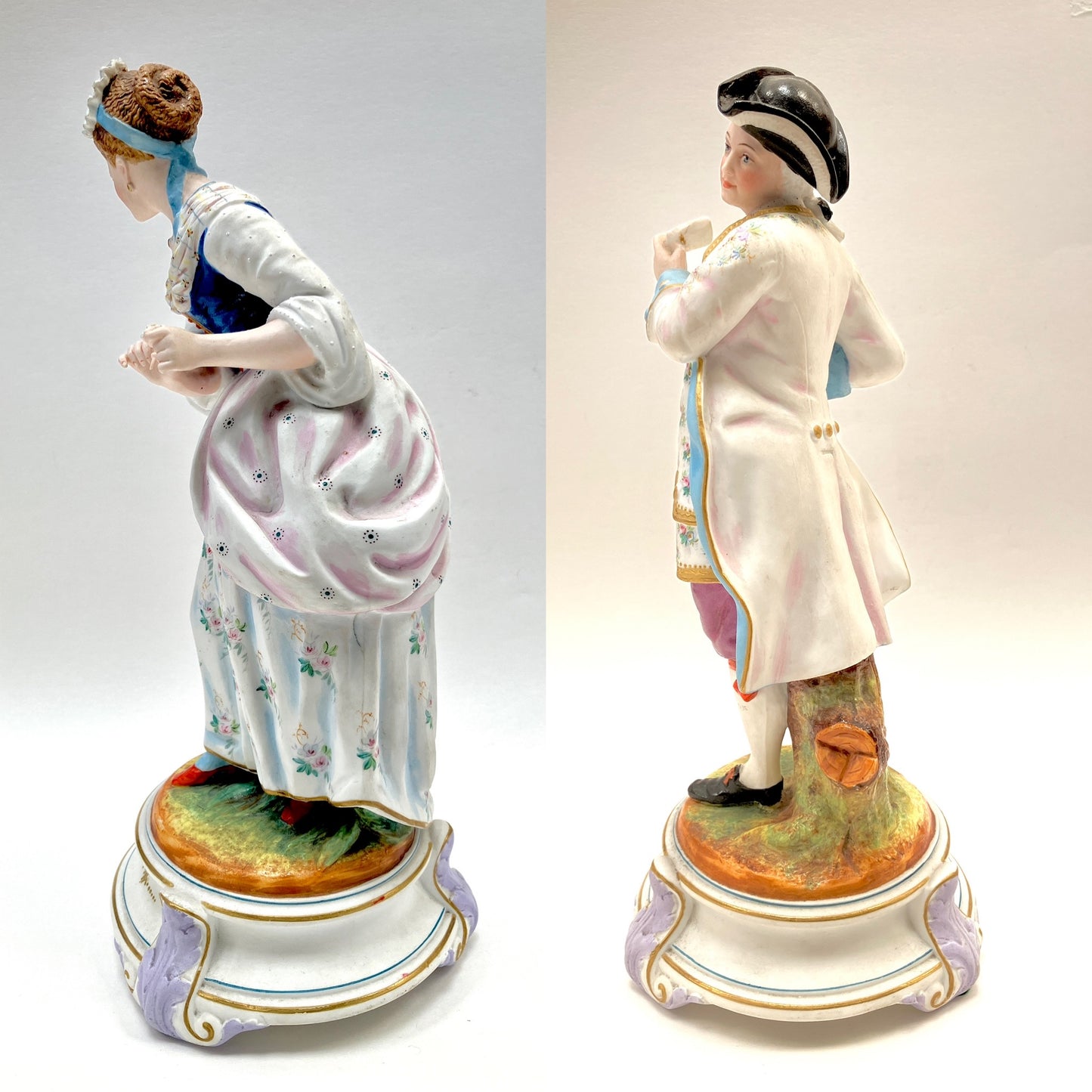 Jean Gille, Gille Jeune, Porcelain, Love Letter, Figurines, Pair, Antique, Couple, Courting, France