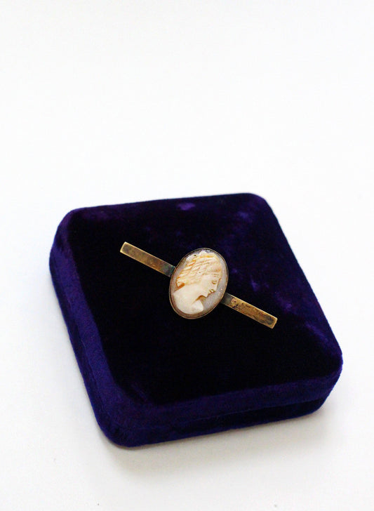 Hand carved, Shell, Cameo, Pin, Brooch, Antique, Vintage, Sterling Silver