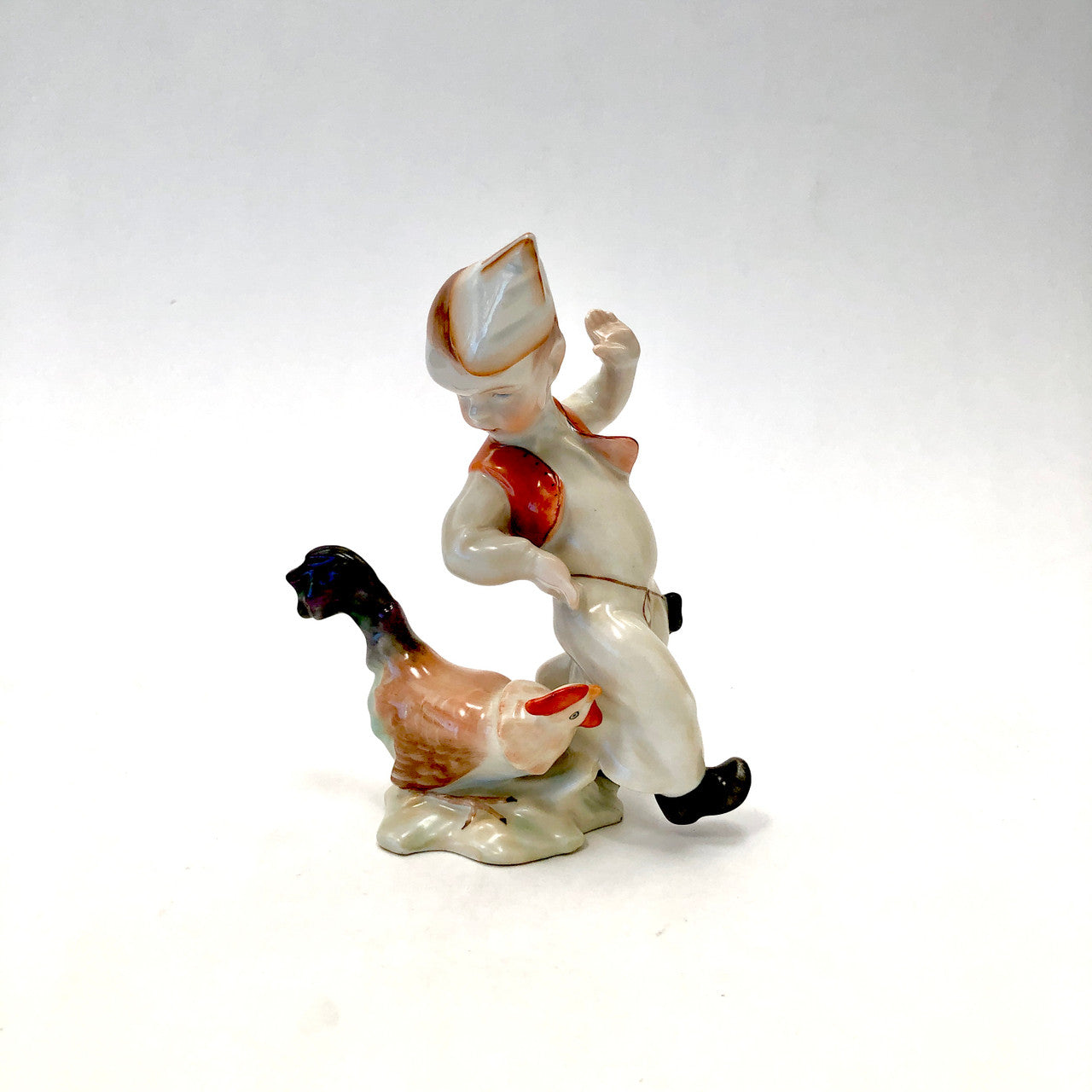 Herend, 5842, Figurine, Child, Boy, with Chicken, Hungary, Porcelain, Vintage, Mid-Century,