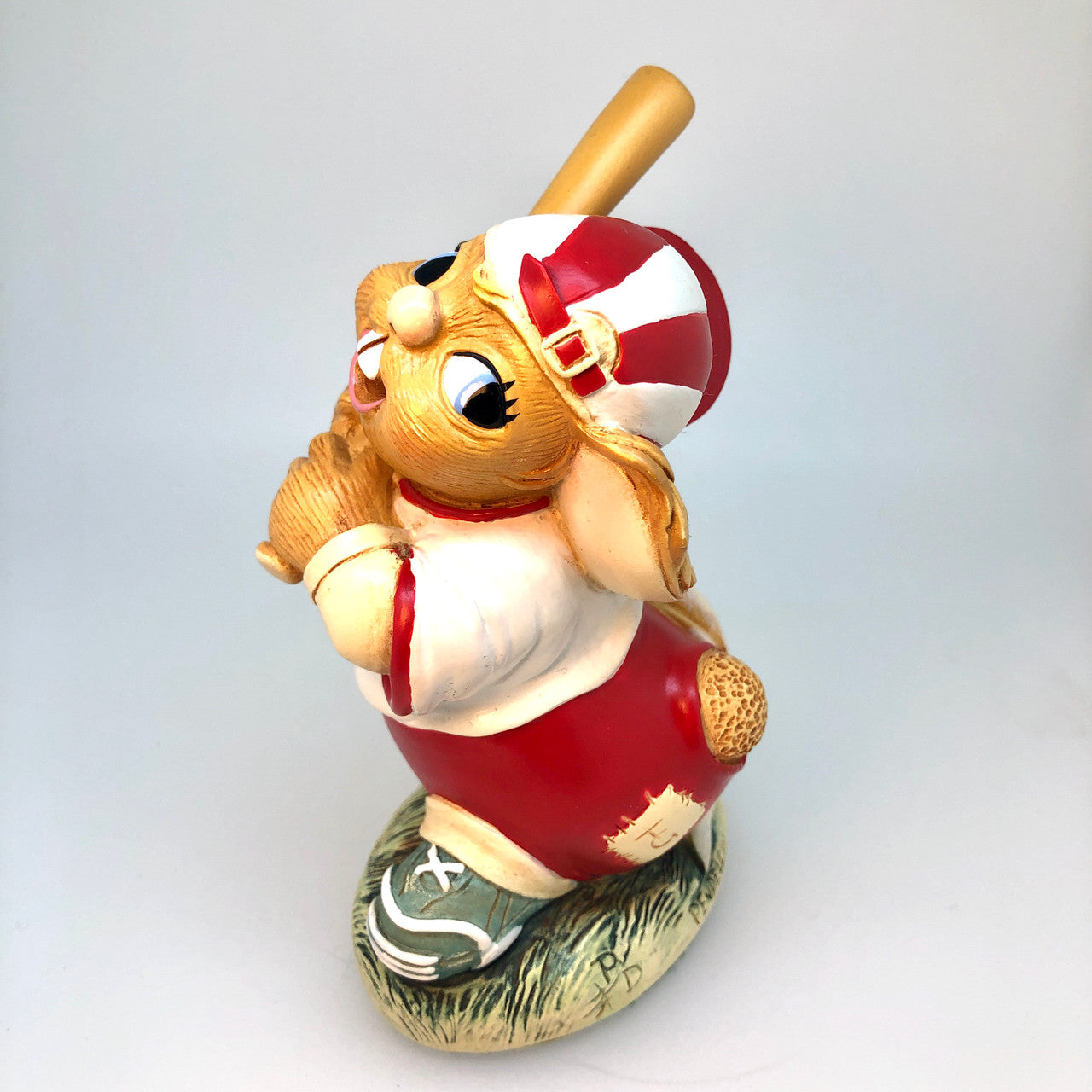Pendelfin, Strike, Baseball, Batter, Baseball Bat, Red and White, Rabbit, Stonecraft, Bunny, Tony Green, Figurine, Vintage, Burnley, England