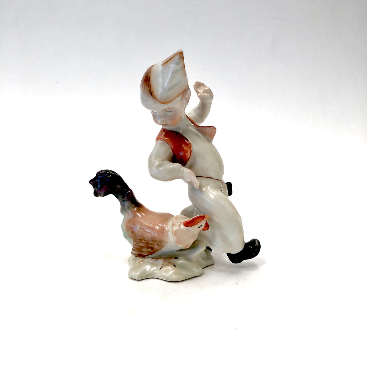 Herend, 5842, Figurine, Child, Boy, with Chicken, Hungary, Porcelain, Vintage, Mid-Century,