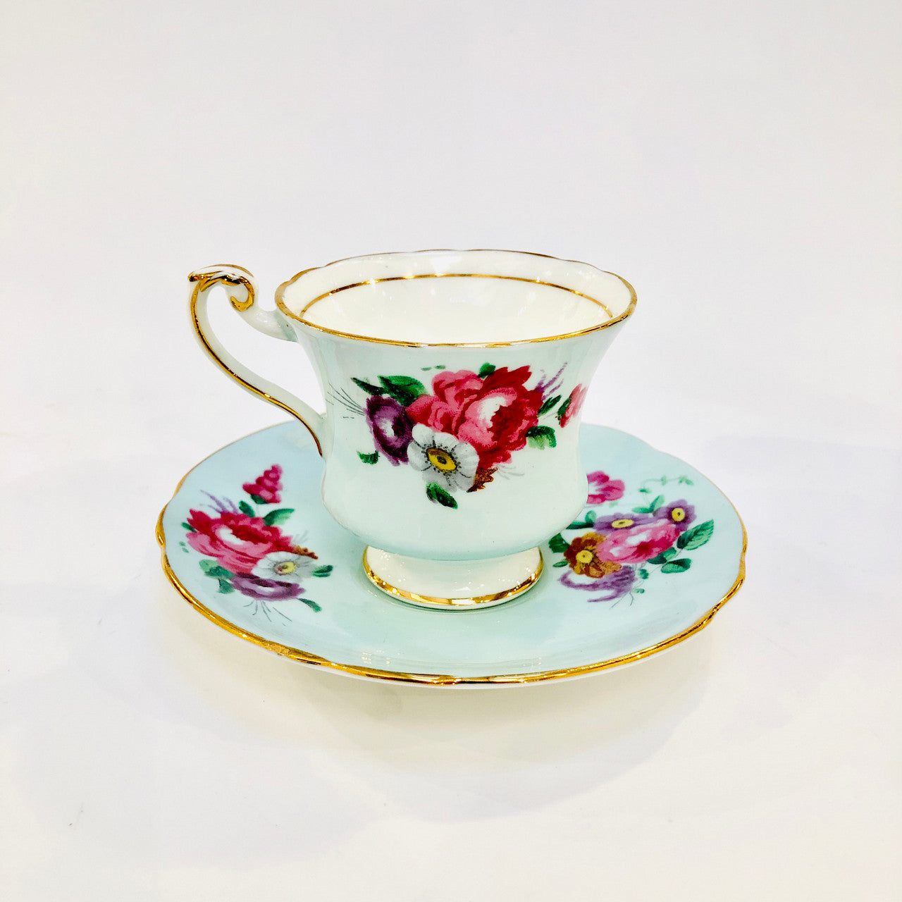 Paragon, Light Blue, Floral, Demitasse, Cup, Saucer, Cup and Saucer, Vintage, Fine Bone China, England, Double Warrant,