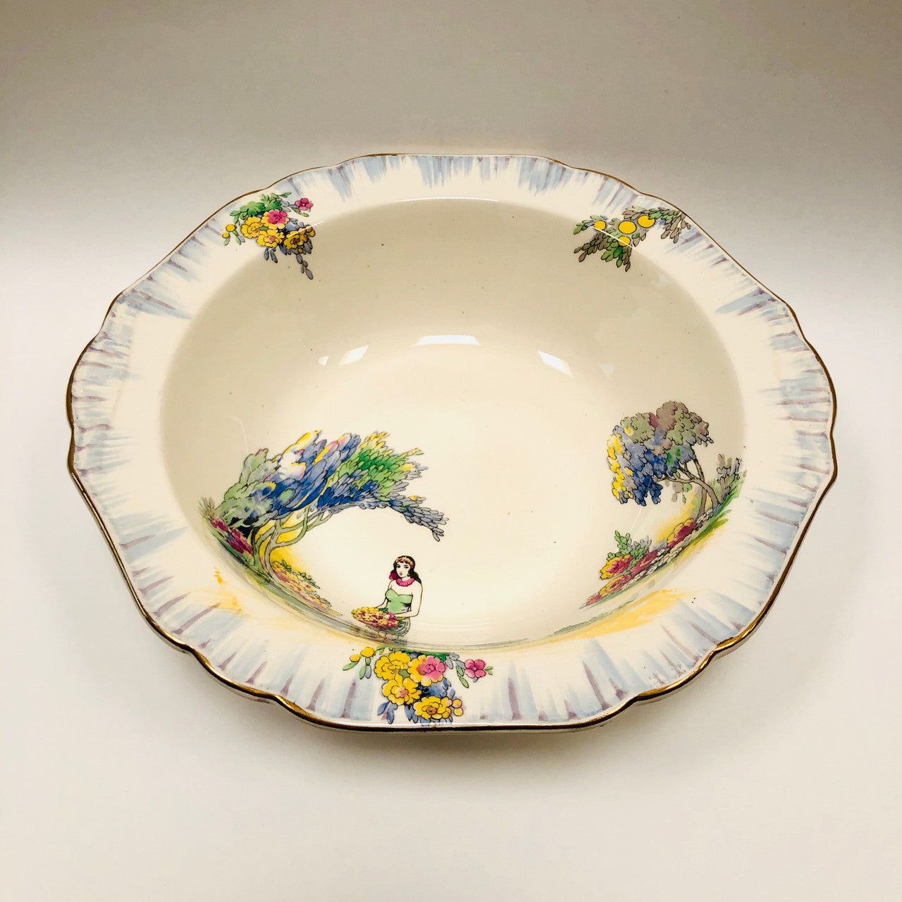 H & K Tunstall, Hollinshead & Kirkham, Vintage, Ceramic, Bowl, Hawaiian, Rimmed,