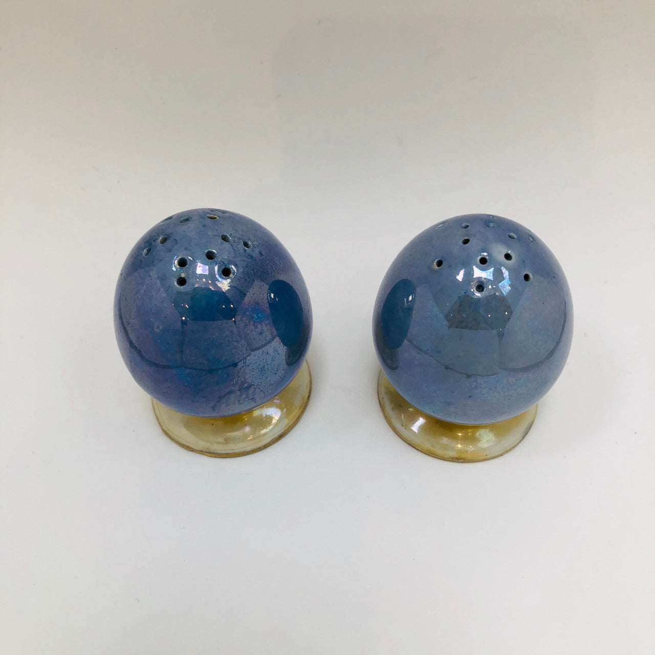 Grimwades, Blue Byzanta ware, Egg Shaped salt and pepper shakers, pair, ~1920s, England