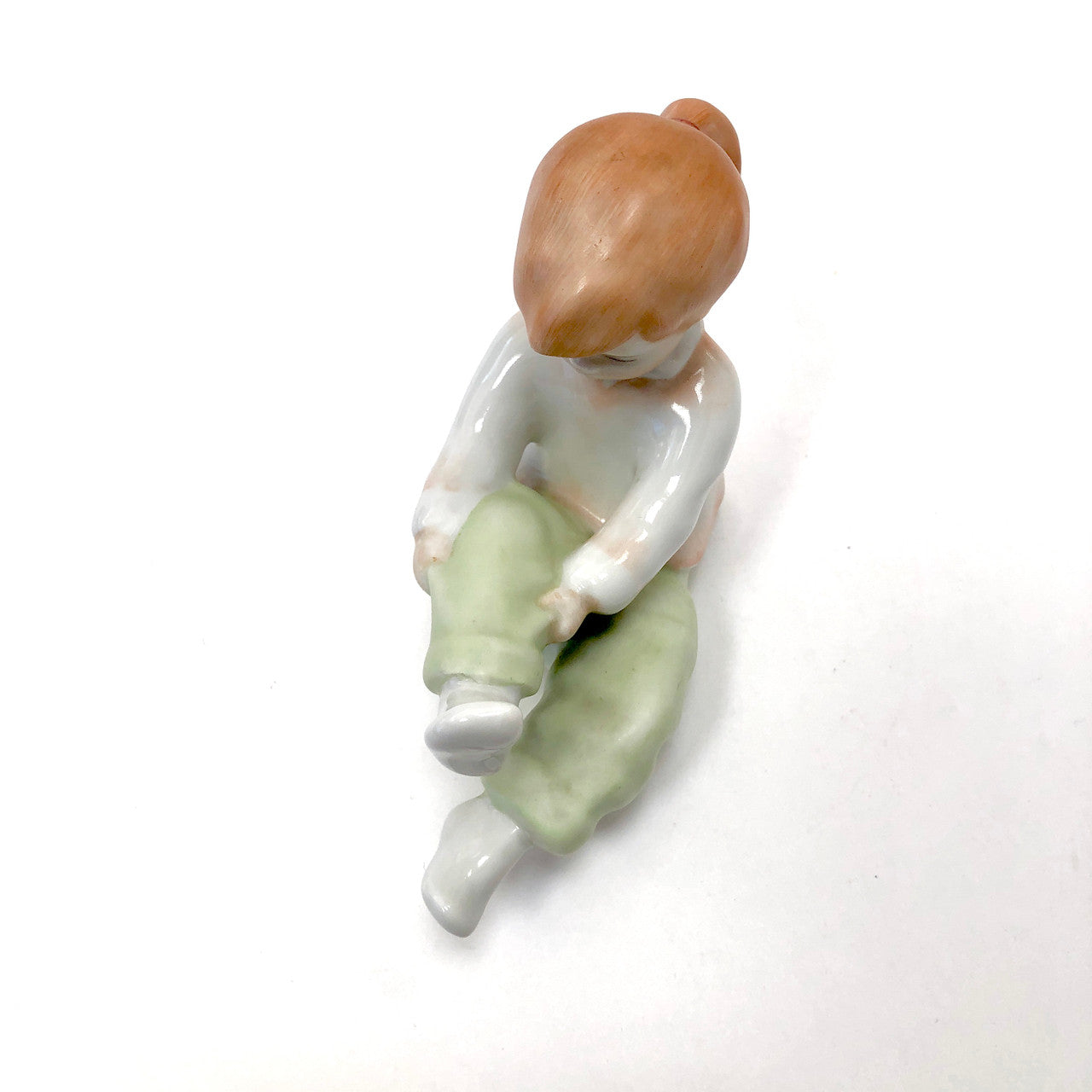 Aquincum, Figurine, Child, Girl, Pulling on Sock, Hungary, Porcelain, Vintage, Mid-Century, (Herend)