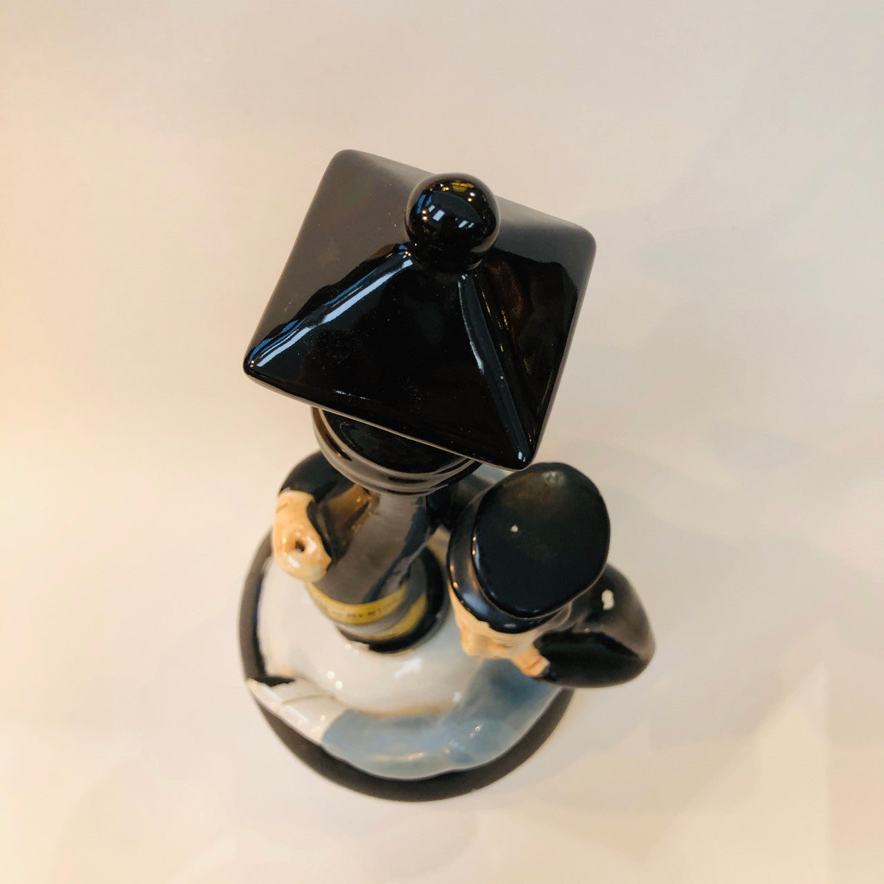 Mid-Centry, Ceramic, Figural, Decanter, Garnier, Creme de Menthe, Tipsy, Gentleman, Top Hat, Lamp Post, France, Modele Esclusif GARNIER Liqueurs ENGHIEN~FRANCE