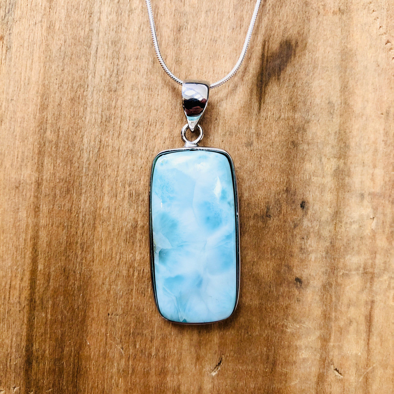 Sterling Silver, Larimar, Crystal, Semi-Precious, Pendant, Rectangular