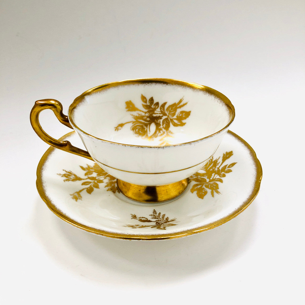 Paragon, Anniversary Rose, White, Gold, Rose, Teacup, Tea, Cup, Saucer, Vintage, Fine Bone China, England