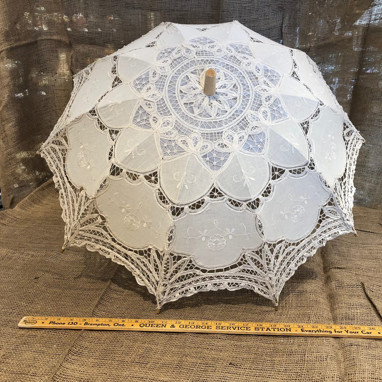 Beige-Ecru Old-Fashioned, Parasol, Umbrella, Batternburg , Lace, large.