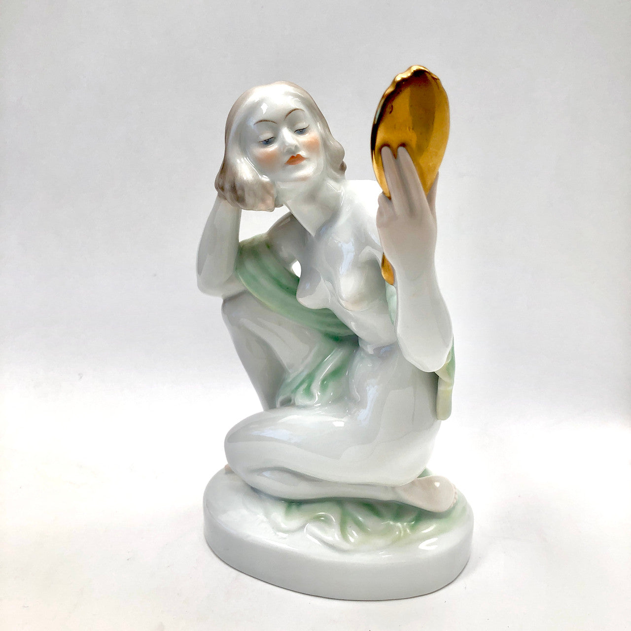 Herend, 5724, Figurine, Female, Nude, with Hand Mirror, Hungary, Porcelain, Vintage, Mid-Century,